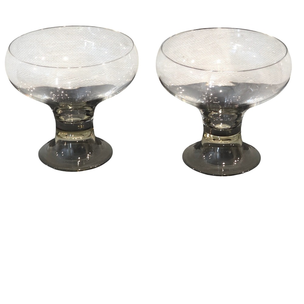 Vintage Rosenthal Smoked Grey Pedestal Champagne Coupe Dessert Glass MCM Set 2